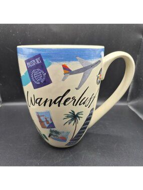 Wanderlust Travel-Themed Ceramic Mug By Papyrus 20 Oz Colorful World Icon Design